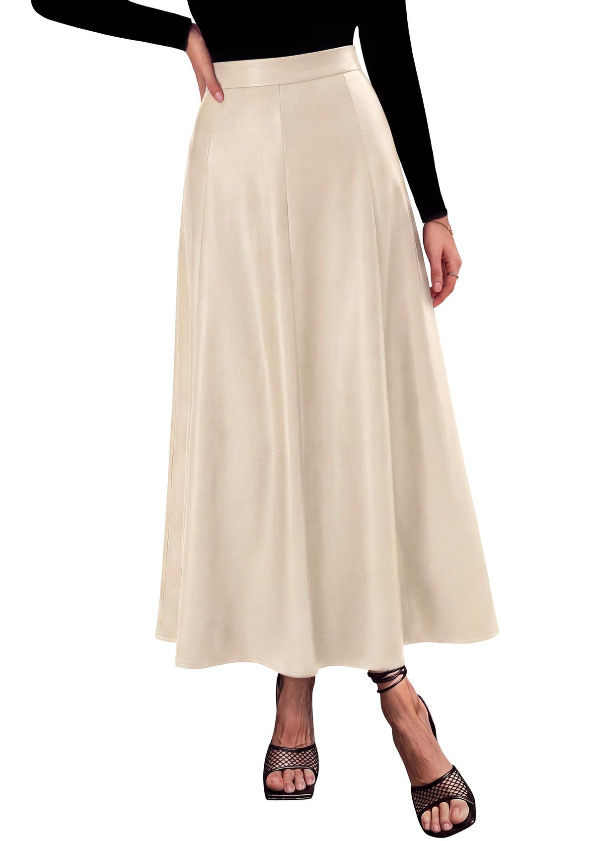 PRETTYGARDEN Womens Faux Leather High Waisted Midi Skirt | Flowy A Line Pleated Skirts, Elegant Swing Flared, Work Business Casual Outfits, Fall Winter Fashion Clothes