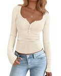 FreshPretty Fall Sweaters for Women Lightweight Long Sleeve Henley Shirts Button Up Knit Basic Slim Fit Going Out Tops