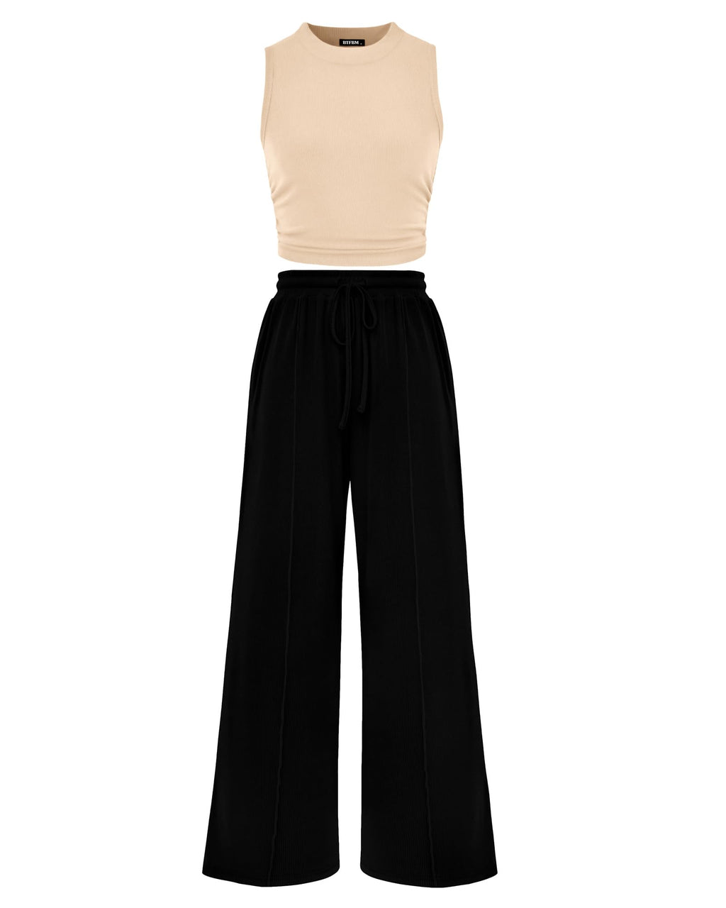 BTFBM Summer Outfits For Women Cropped Sleeveless Tank Tops Wide Leg Pants 2 Piece Sets Beach Lounge Set Clothing