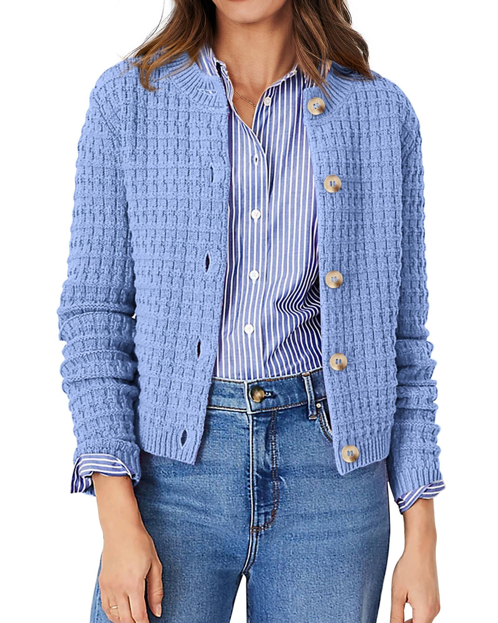 PRETTYGARDEN Women's Knit Cardigan Sweaters Casual Long Sleeve Open Front Button Down Trendy Jackets Outerwear