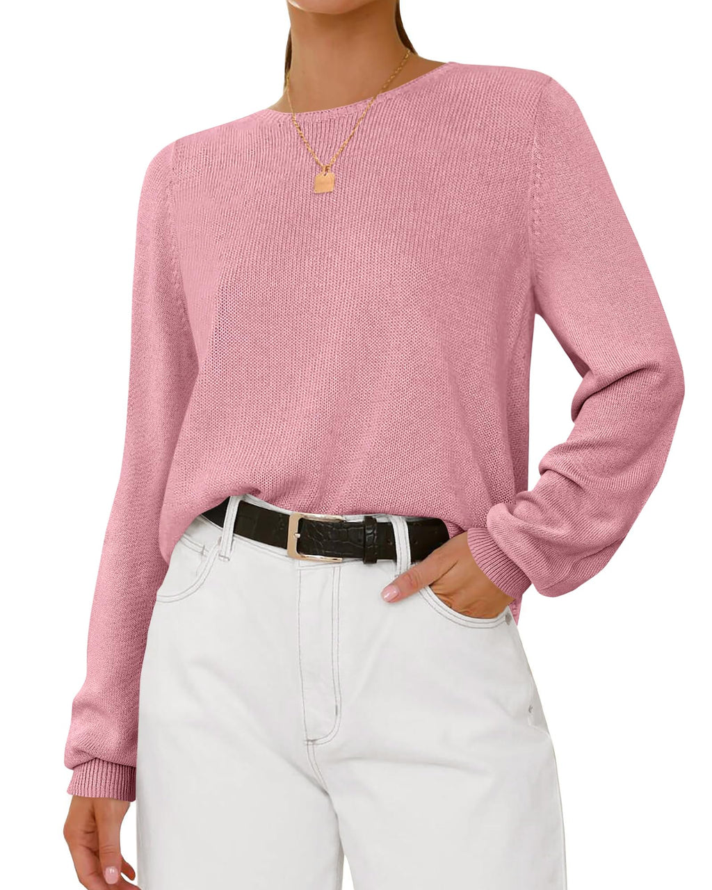 BTFBM Womens Long Sleeve Crew Neck Sweaters Spring Casual Classic Soft Loose Fit Basic Pullover Jumper Knit Top