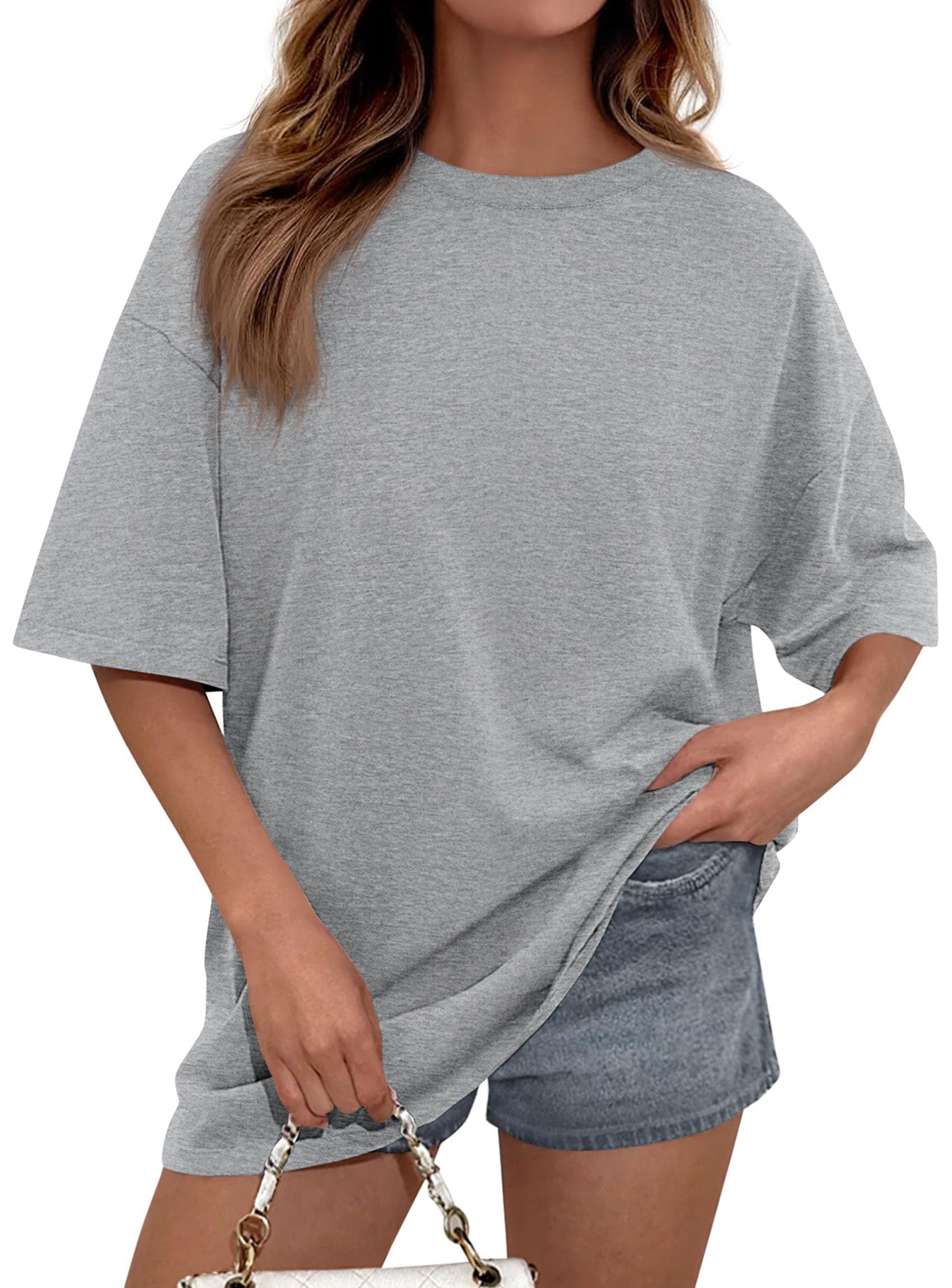 PRETTYGARDEN Women's Spring Going Out Tops Casual Short Sleeve Crewneck Loose Fit Basic Cute Tee Shirts Summer Outfits