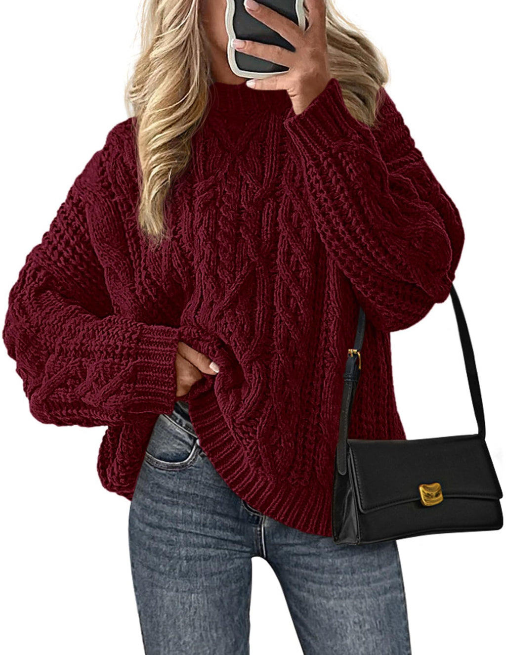 PRETTYGARDEN Women's Oversized Fall Sweaters Casual Long Sleeve Crewneck Chunky Cable Knit Pullover Tops Winter Clothes