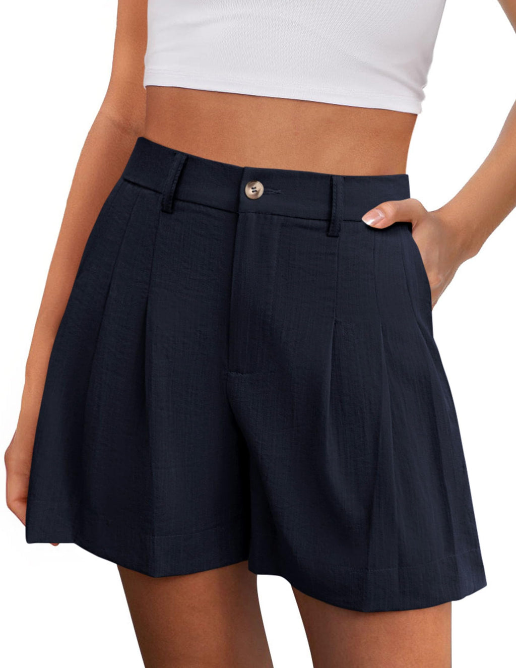 PRETTYGARDEN Womens Shorts Casual Summer Elastic High Waist Zipper Button Tailored Shorts Pleated Beach Vacation Clothes