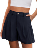 PRETTYGARDEN Womens Shorts Casual Summer Elastic High Waist Zipper Button Tailored Shorts Pleated Beach Vacation Clothes