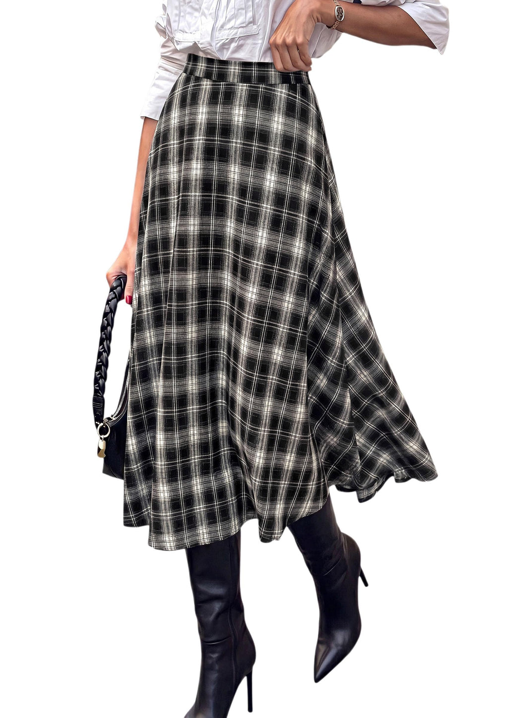 PRETTYGARDEN Women's Plaid High Waisted A-Line Midi Skirts
