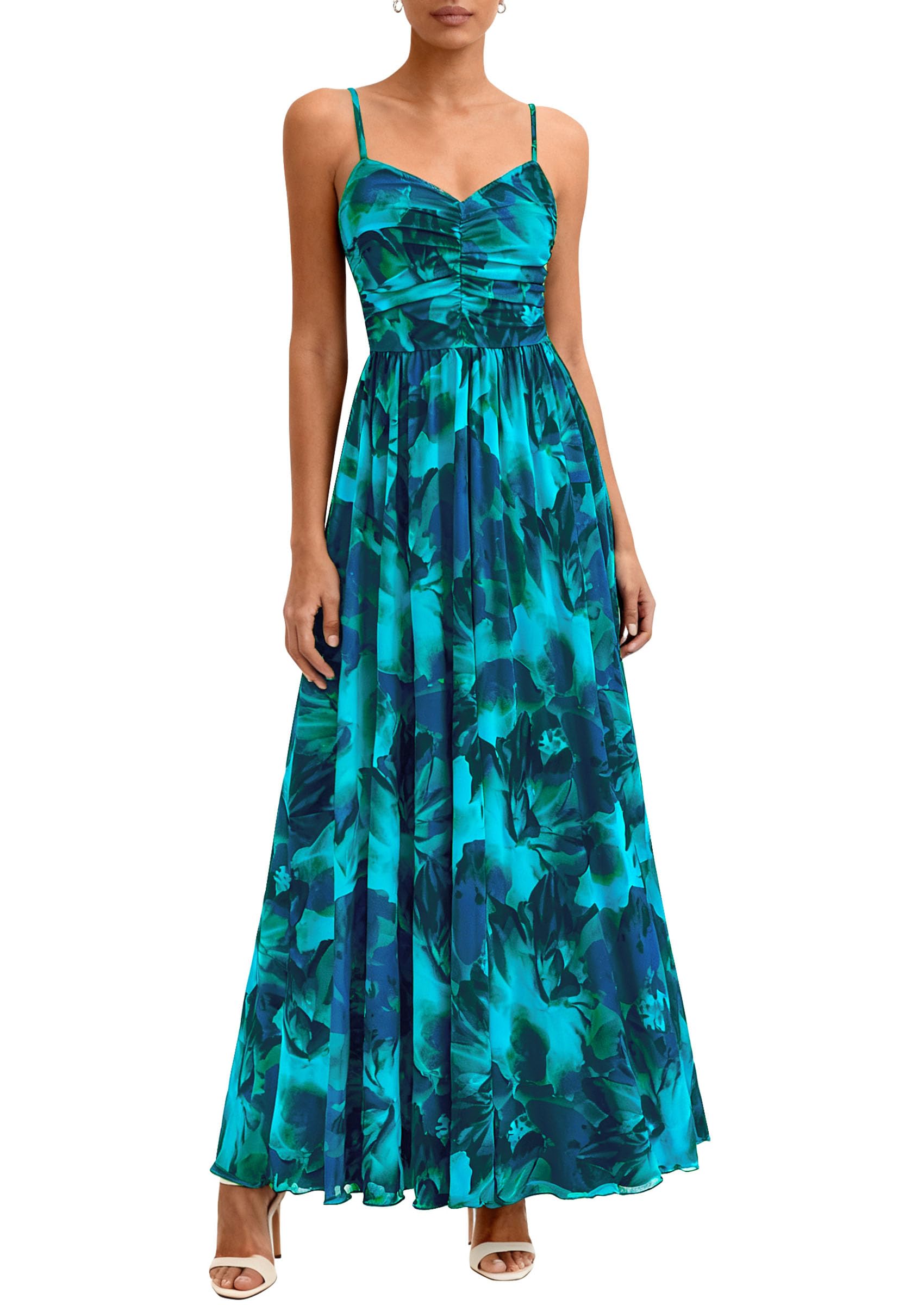 PRETTYGARDEN Women Summer Floral Maxi Dress Spirng Spaghetti Strap Mesh Boho Sundress Party Beach Vacation Long Dresses