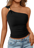 PRETTYGARDEN One Shoulder Going Out Tops for Women Trendy Summer Y2K Clothes Sleeveless Fitted Spring Fashion Shirts