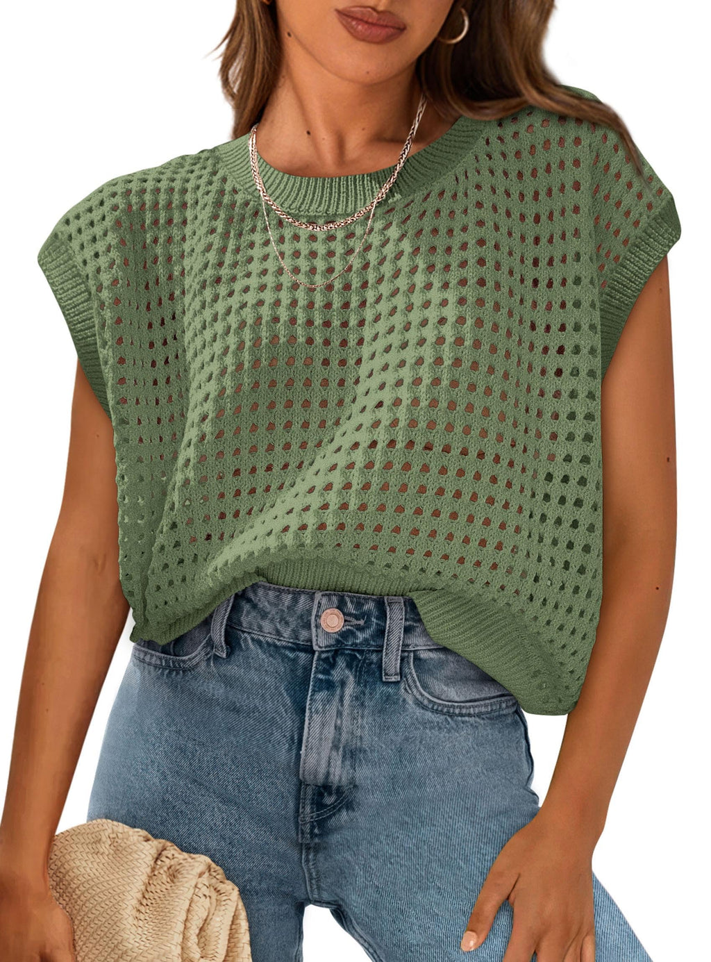 PRETTYGARDEN Womens Spring Tops Summer Shirts Crochet Cap Sleeve Sweater Pullover Cute Beach Vacation Clothes