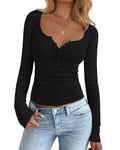 FreshPretty Fall Sweaters for Women Lightweight Long Sleeve Henley Shirts Button Up Knit Basic Slim Fit Going Out Tops