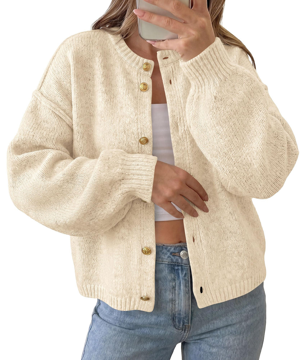 PRETTYGARDEN Women's Button up Chunky Knit Cardigan Sweaters Crew Neck, Long Sleeve, Oversized Sweaters, Relaxed Fit, Soft Cozy Casual Outerwear, Fall Outfits, Winter Fashion Clothing