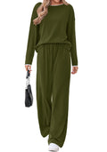 FreshPretty 2 Piece Matching Lounge Sets for Women Fall Outfits,Airport Travel Outfit,Postpartum Going Home,Cute Comfy Loungewear,Boat Neck Long Sleeve Top,Wide Leg Pants,Winter Clothes