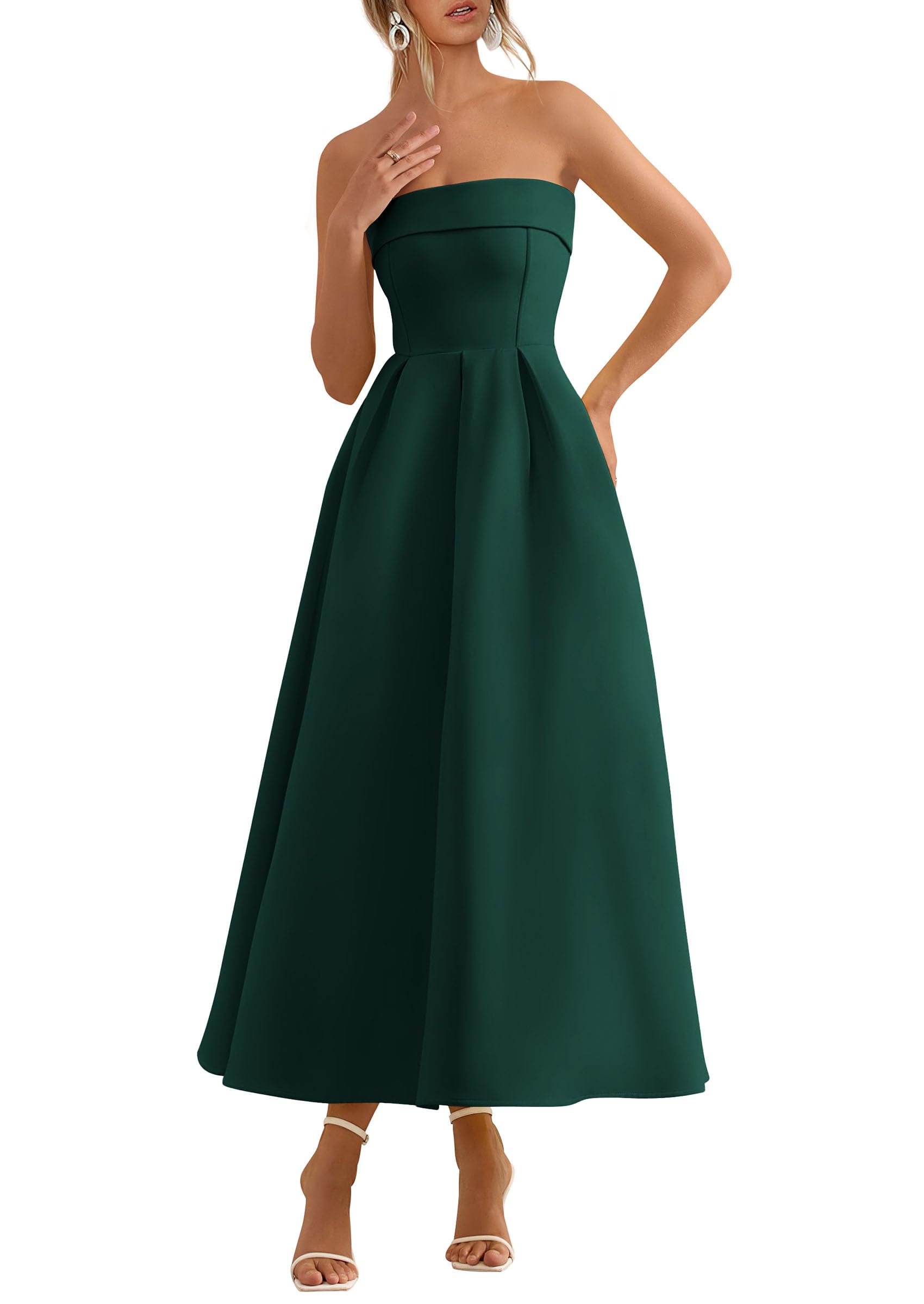 PRETTYGARDEN Cocktail Dresses for Women Summer Formal Elegant Tube Top Strapless Spring Wedding Guest Party Midi Dress