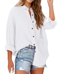 FreshPretty Casual Shirts for Women Long Sleeve Button Down Blouses Fall Solid Color Trendy Tops with Pocket