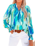 FreshPretty Womens V Neck Floral Long Sleeve Tops Summer Casual Loose Puff Sleeve Chiffon Boho Work Blouse Dressy T Shirts