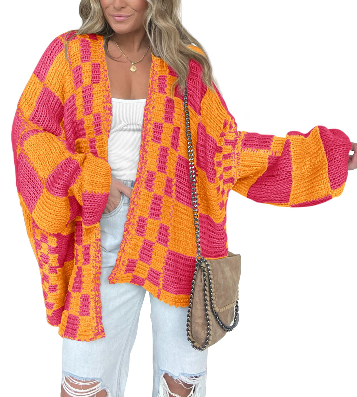 BTFBM Casual Cardigan Sweater for Women Fall Long Sleeve Sweaters Fall Outfits, Loose Fit,Solid,Open Front Chunky Knit Sweaters,Chunky Cardigan Sweaters For Women,Checkered Outwear Coat
