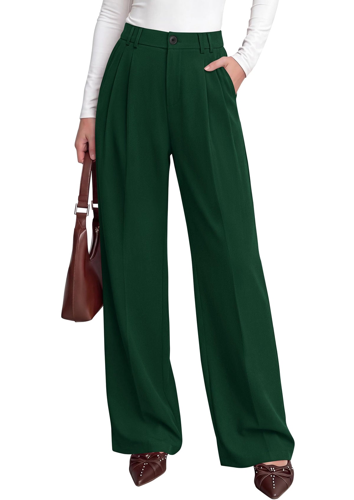 PRETTYGARDEN Women's Dress Pants Wide Leg Flowy Trousers High Waisted Palazzo Pants, Pleated Front, Side Pockets, Work Office Wear, Business Casual Outfits, Fall Fashion Clothing