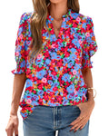 FreshPretty Summer Blouses for Women Dressy Casual  Fashion Spring Tops Floral Boho V Neck Puff Short Sleeve Top Shirts