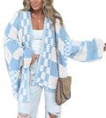 FreshPretty Casual Cardigan Sweater for Women Fall Long Sleeve Open Front Chunky Knit Sweaters Checkered Outwear Coat