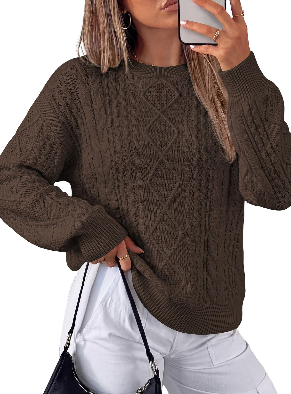 PRETTYGARDEN Women's Crewneck Cable Knit Sweater Pullover Tops Soft Luxury,Long Sleeve Sweaters,Chunky Texture,Fall Outfits,Warm Layering,Daily Wear,Work Holiday,Winter Going out Top
