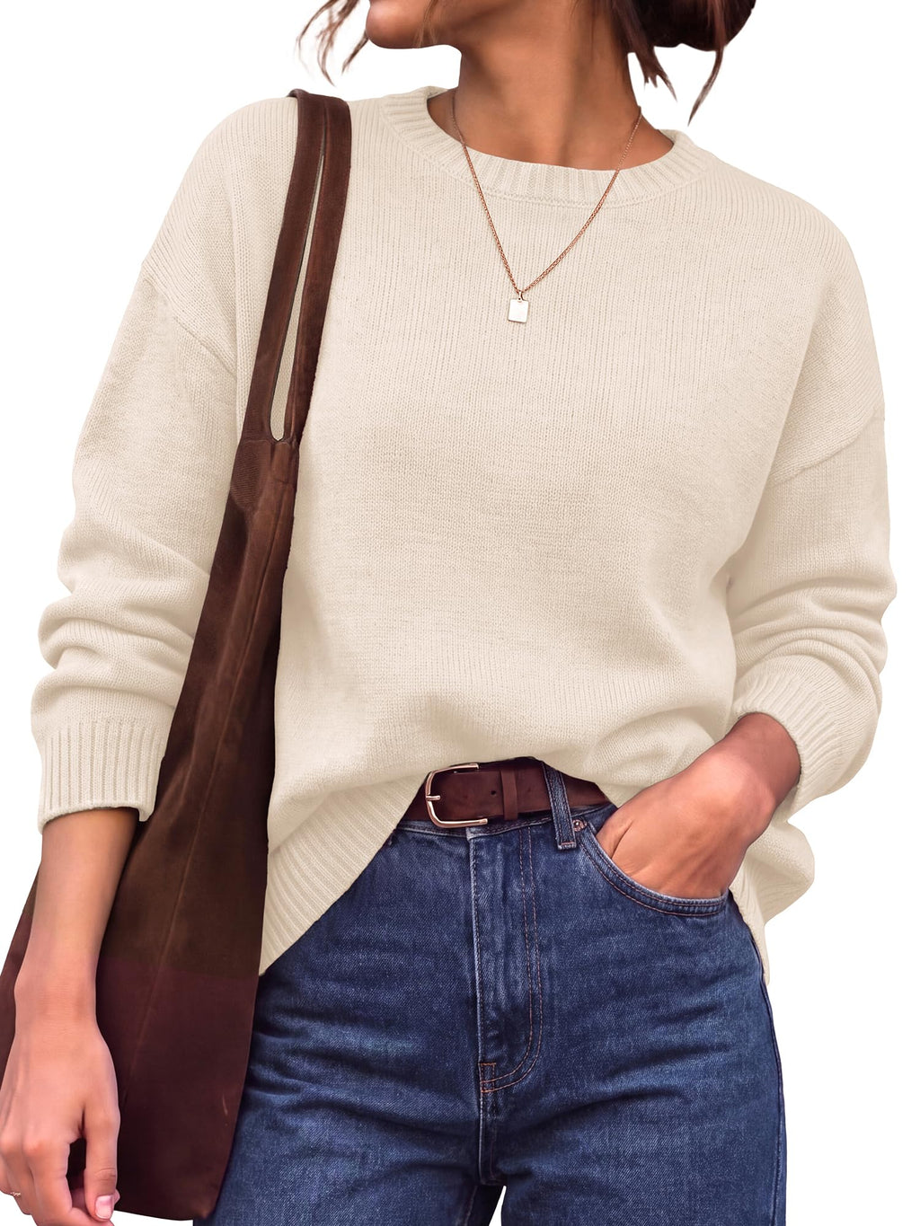 BTFBM Oversized Sweaters for Women Fall Clothes Crewneck Winter Outfits Drop Shoulder Tunics, Long Sleeve Pullover Tops, Loose Fit Tunic Tops, Casual Cozy Fashion Clothing, Going Out Outfits