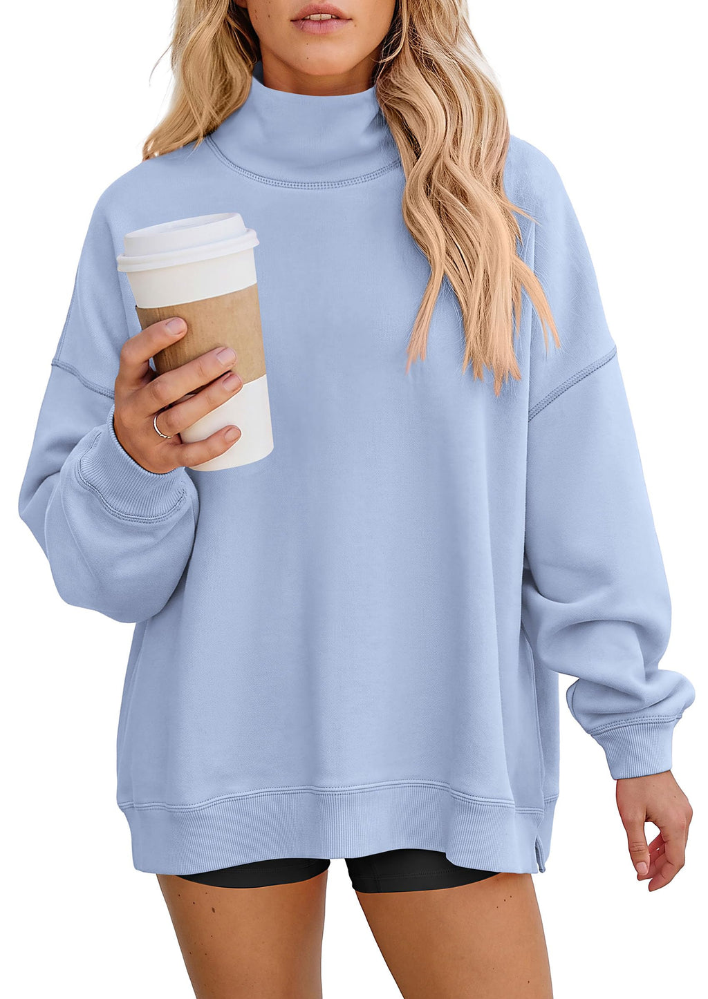 PRETTYGARDEN Womens Mock Neck Sweatshirt Oversized Pullover Loose Fit,Side Pockets,Long Sleeve Drop Shoulder Tops,Casual Lounge Work Travel Airport Outfits,Fall Fashion Winter Clothes