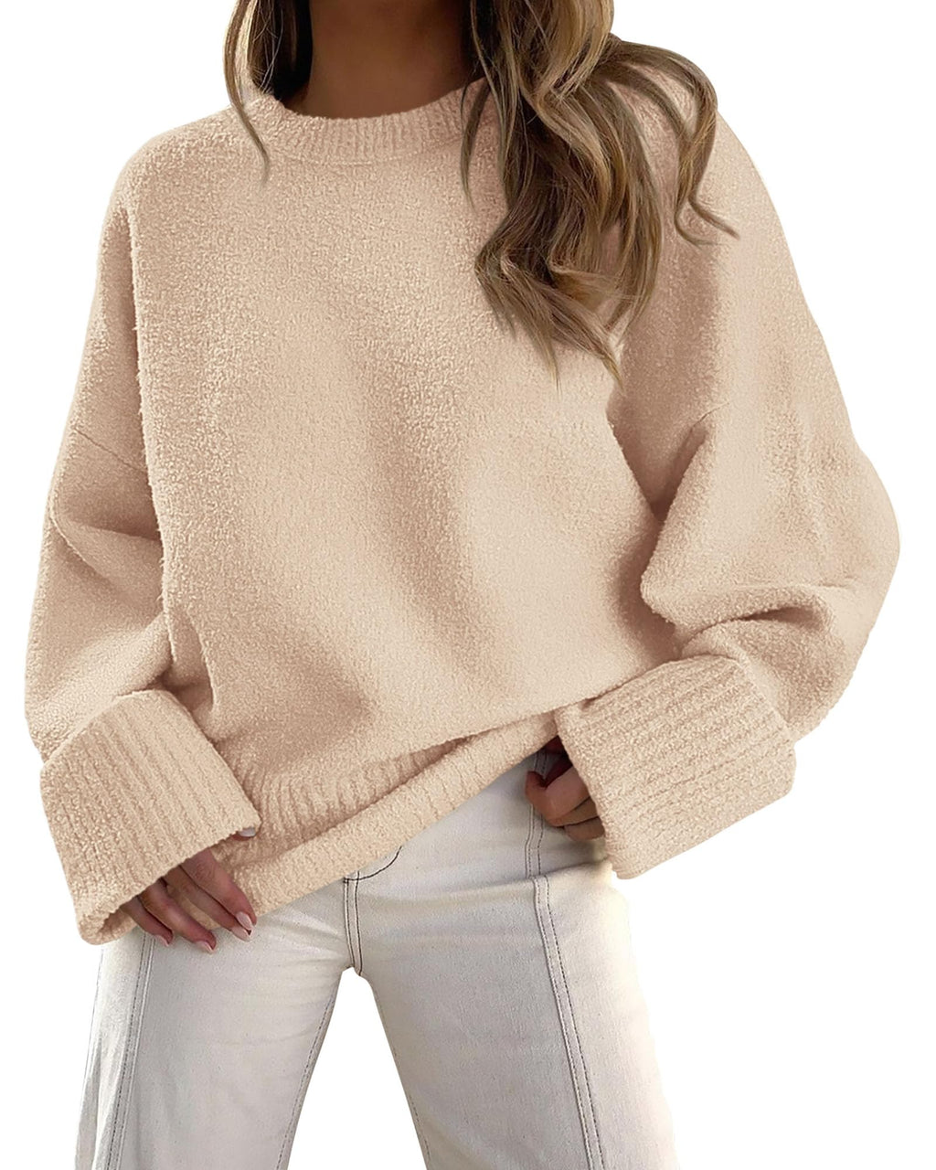 PRETTYGARDEN Women's Fall Oversized Sweaters Casual Crewneck Pullover Long Sleeve Fuzzy Chunky Knit Tops Blouse