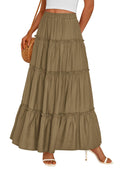 PRETTYGARDEN Women's Tiered Maxi Skirt Summer Spring Fashion High Waisted Long Flowy Casual Boho Beach Vacation Clothes