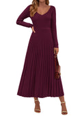 PRETTYGARDEN Women Sweater Dress Fall Fashion Long Sleeve V Neck Ribbed Knit Pleated A Line Elegant Maxi Winter Dresses