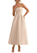 PRETTYGARDEN Cocktail Dresses for Women Summer Formal Elegant Tube Top Strapless Spring Wedding Guest Party Midi Dress