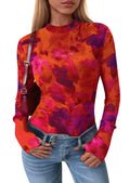 PRETTYGARDEN Womens Fall Mesh Floral Blouses Long Sleeve Going Out Tops Slim Fitted Shirts Date Night Outfits
