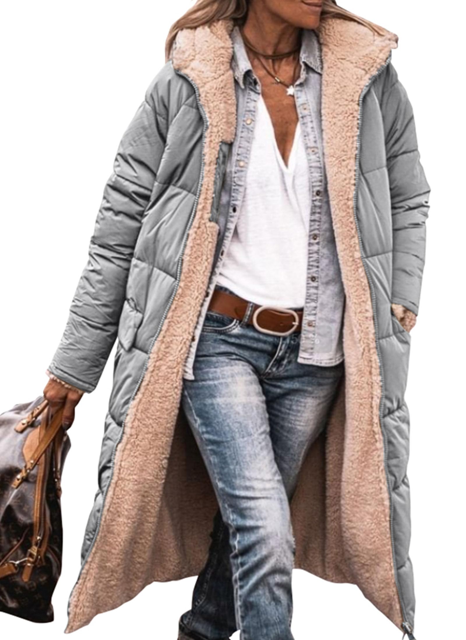 PRETTYGARDEN Women's Winter Fashion Clothes Oversized Shearling Fleece Long Coats Jackets