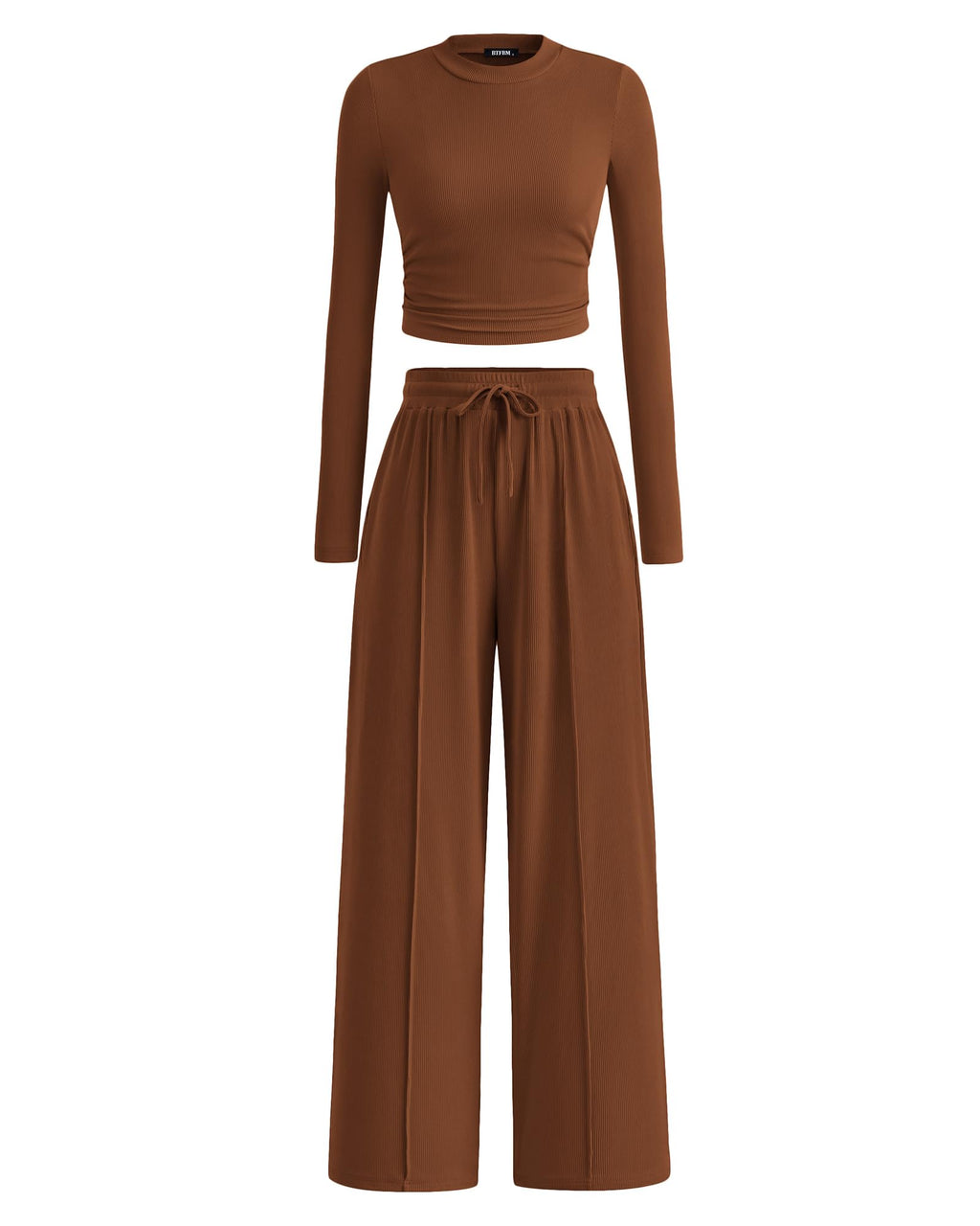 BTFBM Casual 2 Piece Sets For Women Fall Outfits Ribbed Spring Long Sleeve Crop Top Wide Leg Pants Matching Lounge Set