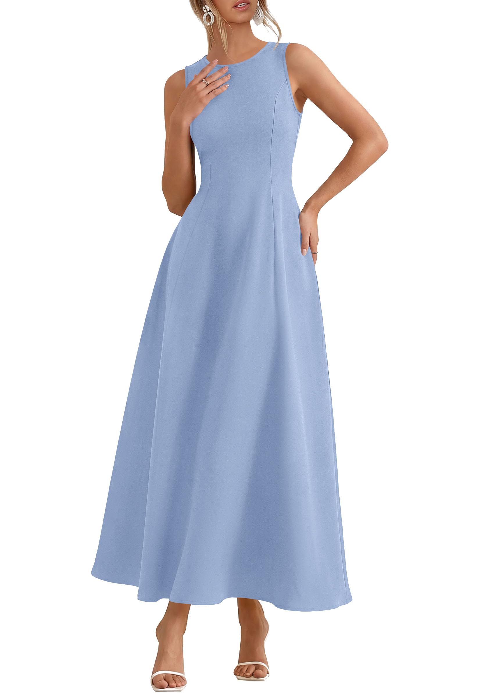 PRETTYGARDEN Women's Maxi Dress Summer Wedding Guest Spring A Line Long Tank Flowy Modest Sleeveless Cocktail Dresses