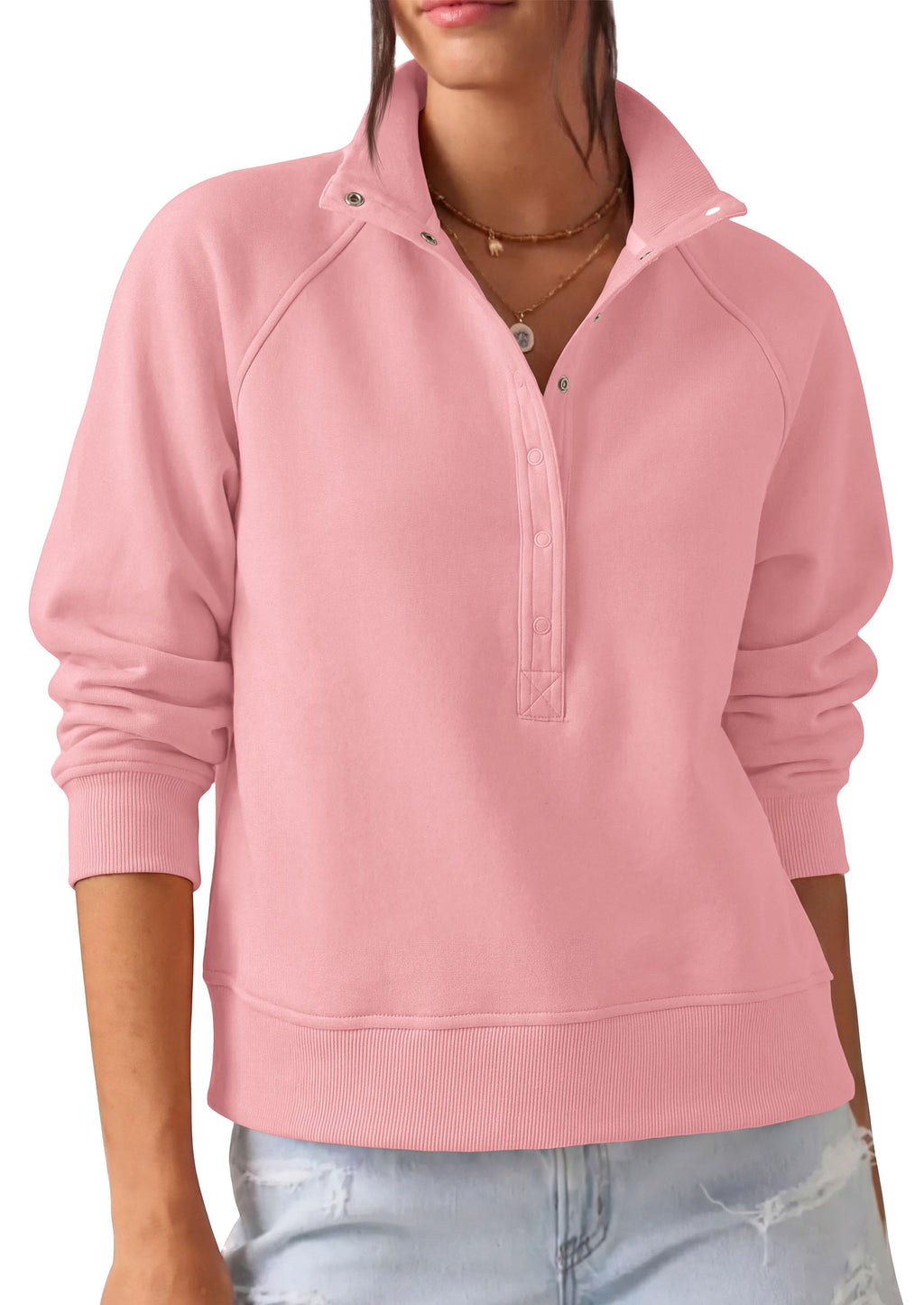 PRETTYGARDEN Women's Fall Trendy Oversized Sweatshirts Comfy Ribbed Fabric, Raglan Long Sleeve Collared, Button Up Henley Pullover Blouse, Casual Workout Tops, Y2K Fashion Clothing