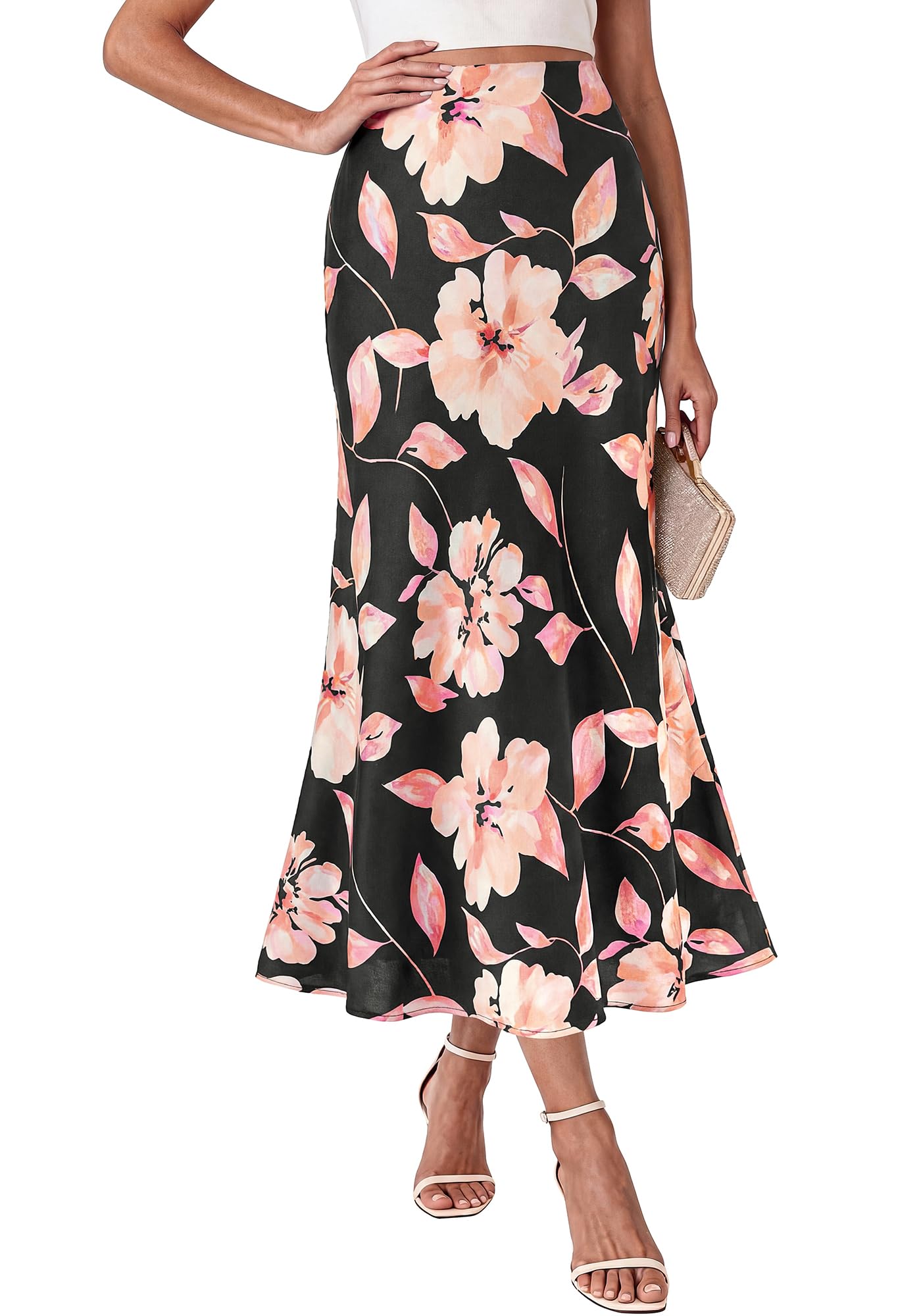 BTFBM Maxi Skirts for Women Summer Spring Boho Lightweight A Line High Waisted Wedding Guest Party Silk Midi Skirt