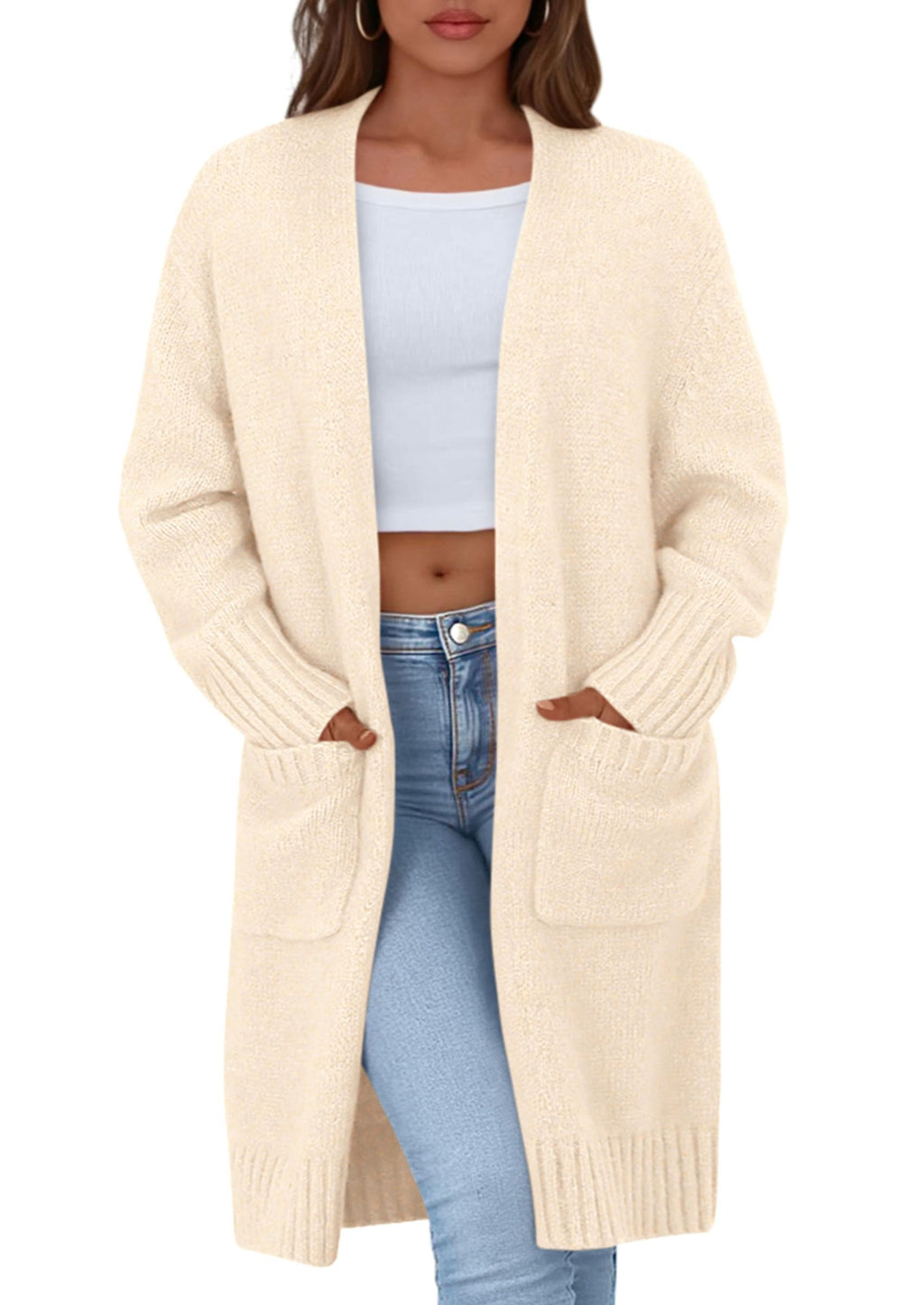 PRETTYGARDEN Fall Long Sleeve Cardigan Sweaters for Women Trendy Winter Open Front Loose Knitted Cardigans with Pockets