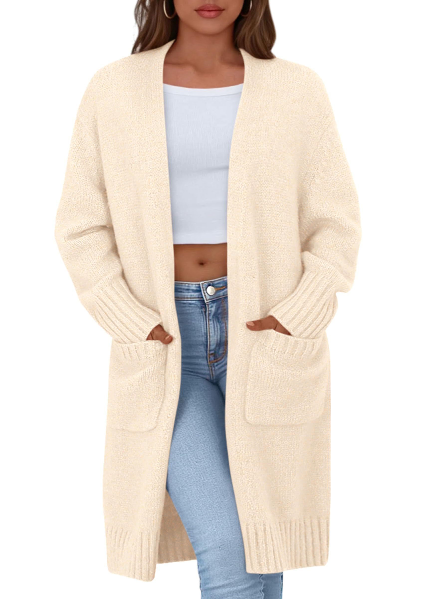 PRETTYGARDEN Fall Long Sleeve Cardigan Sweaters for Women Trendy Winter Open Front Loose Knitted Cardigans with Pockets