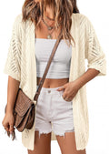 PRETTYGARDEN Women's Lightweight Summer Cardigans Short Sleeve Knit Crochet Coverups Spring Boho Beach Vacation Clothes