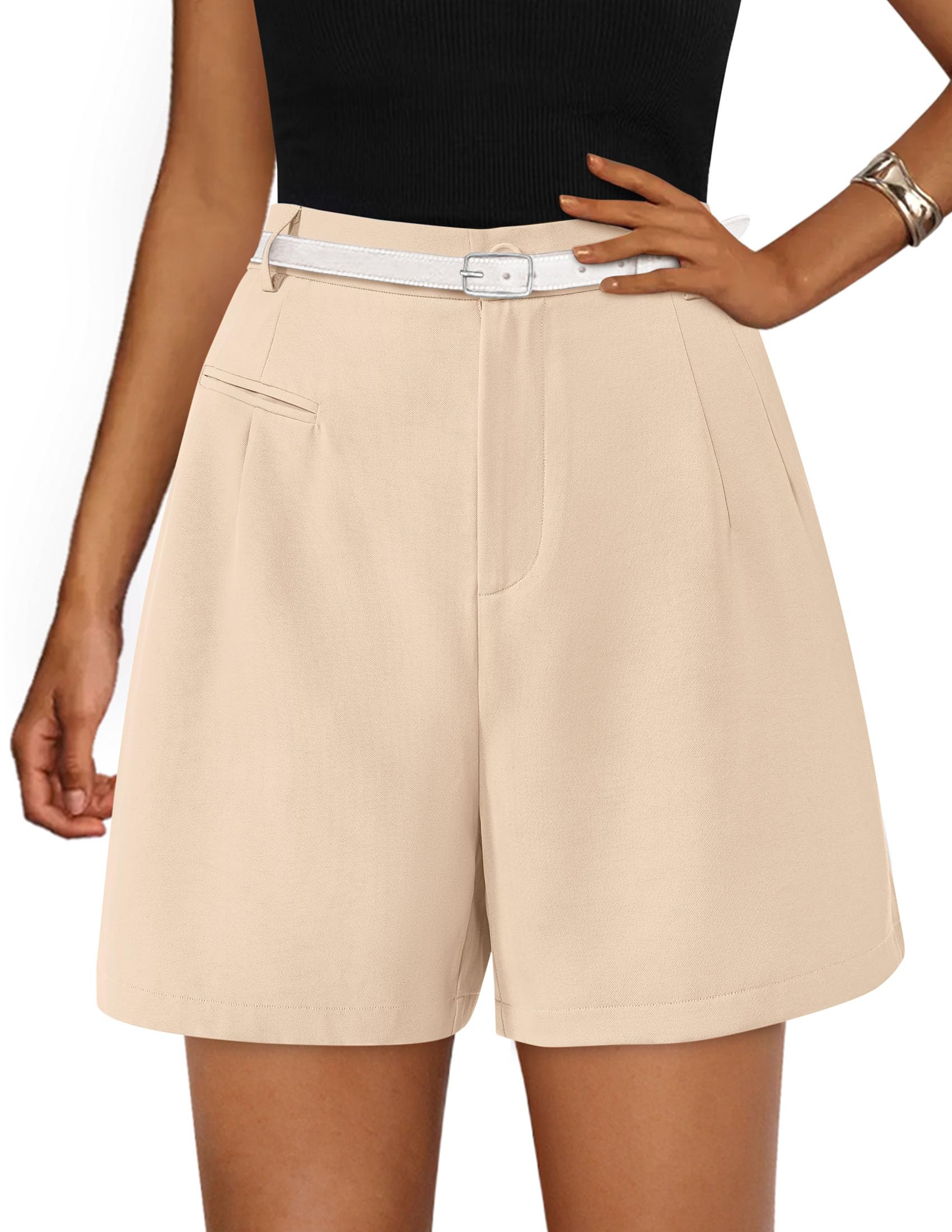 PRETTYGARDEN Shorts for Women Dressy Summer Elastic High Waisted Wide Leg Business Casual Work Shorts with Pockets