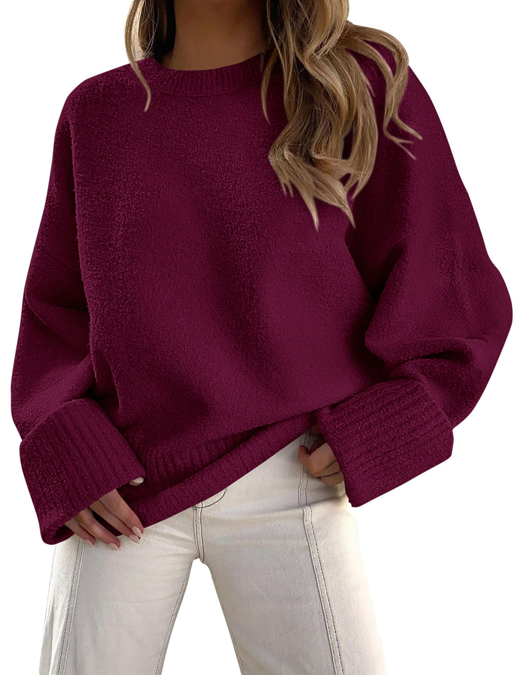 PRETTYGARDEN Women's Fall Oversized Sweaters Casual Crewneck Pullover Long Sleeve Fuzzy Chunky Knit Tops Blouse