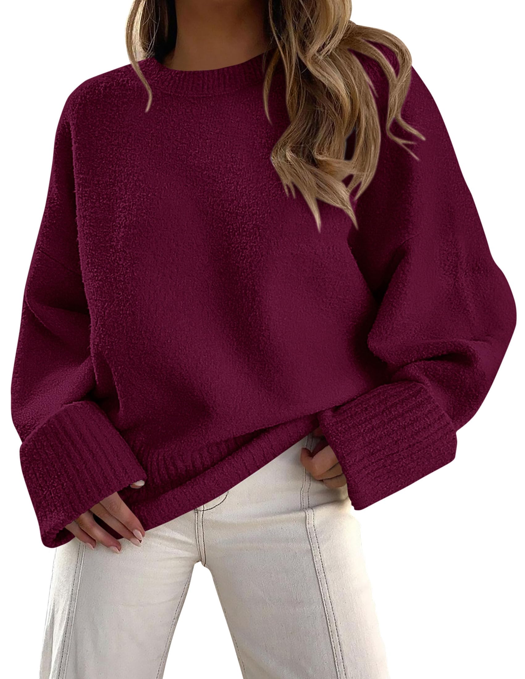 PRETTYGARDEN Women's Fall Oversized Sweaters Casual Crewneck Pullover Long Sleeve Fuzzy Chunky Knit Tops Blouse
