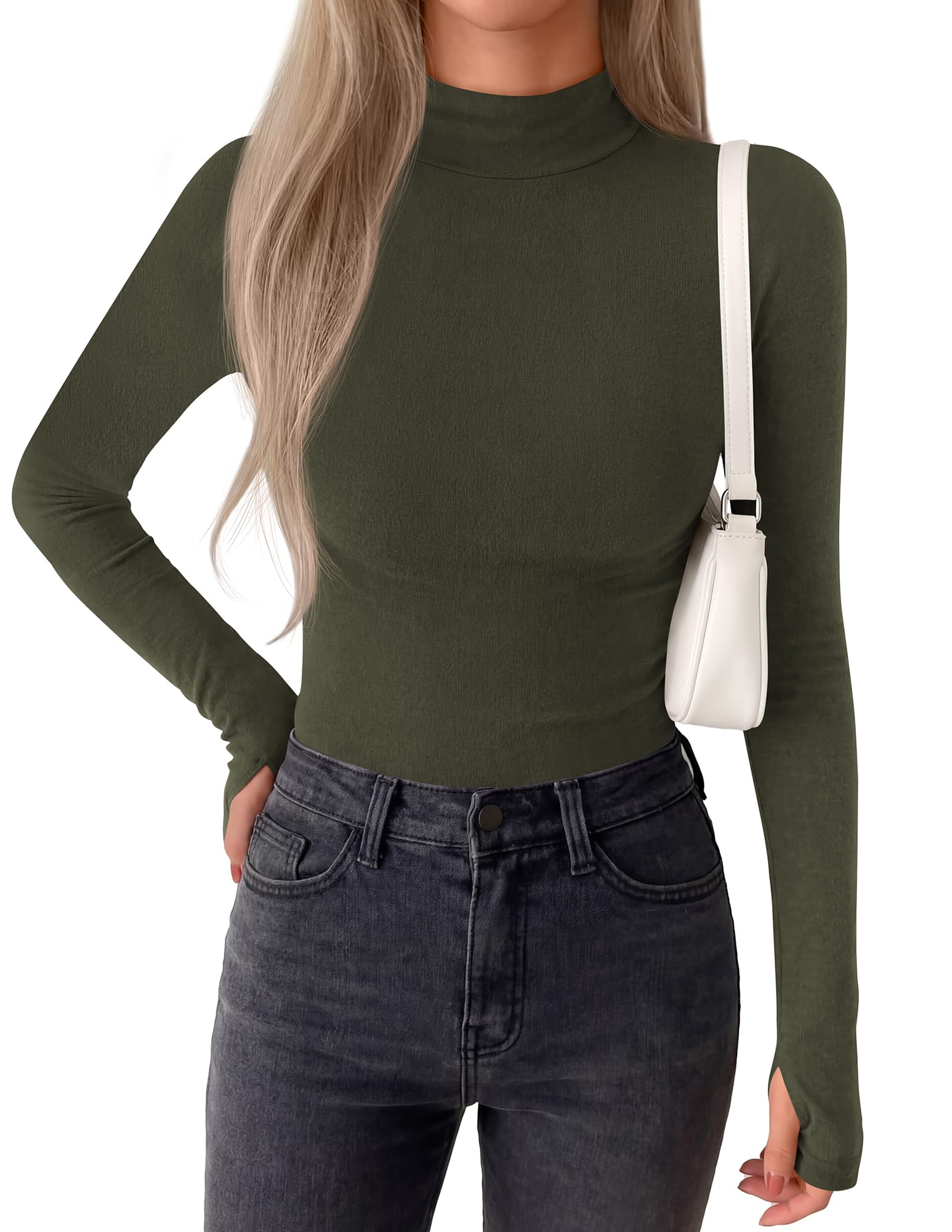 BTFBM Turtleneck Tops for Women Thumbhole Long Sleeve Shirts | Lightweight Fleece Lining, Casual Basic Layering Top, Slim Fit Stretch Winter Thermal Underwear, Fall Fashion Clothing