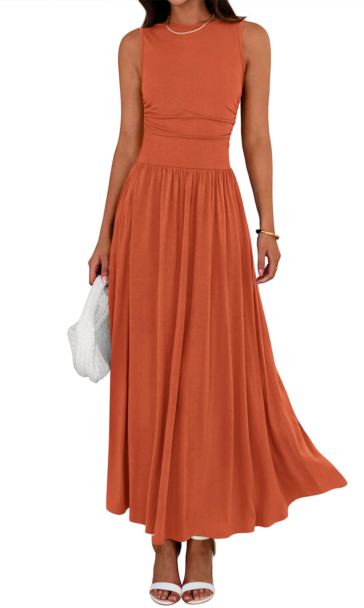 BTFBM Summer Maxi Dresses for Women Spring Sleeveless Casual Ruched High Waisted Long Sundress Flowy Beach Dress