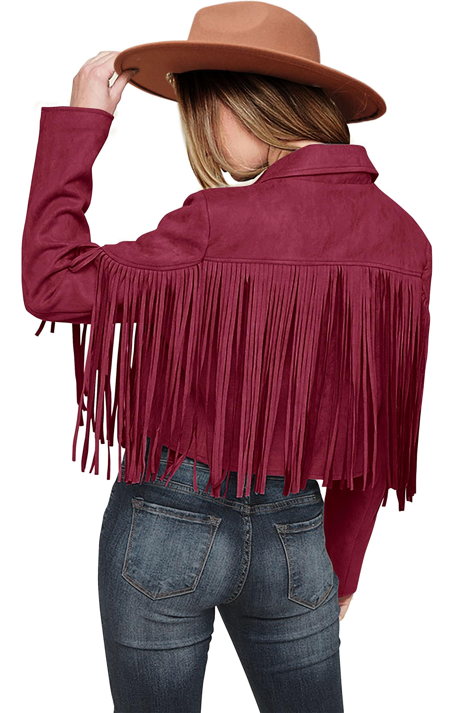 PRETTYGARDEN Women's Fringe Faux Suede Leather Jackets Fall Fashion Tassel Motorcycle Cropped Coats