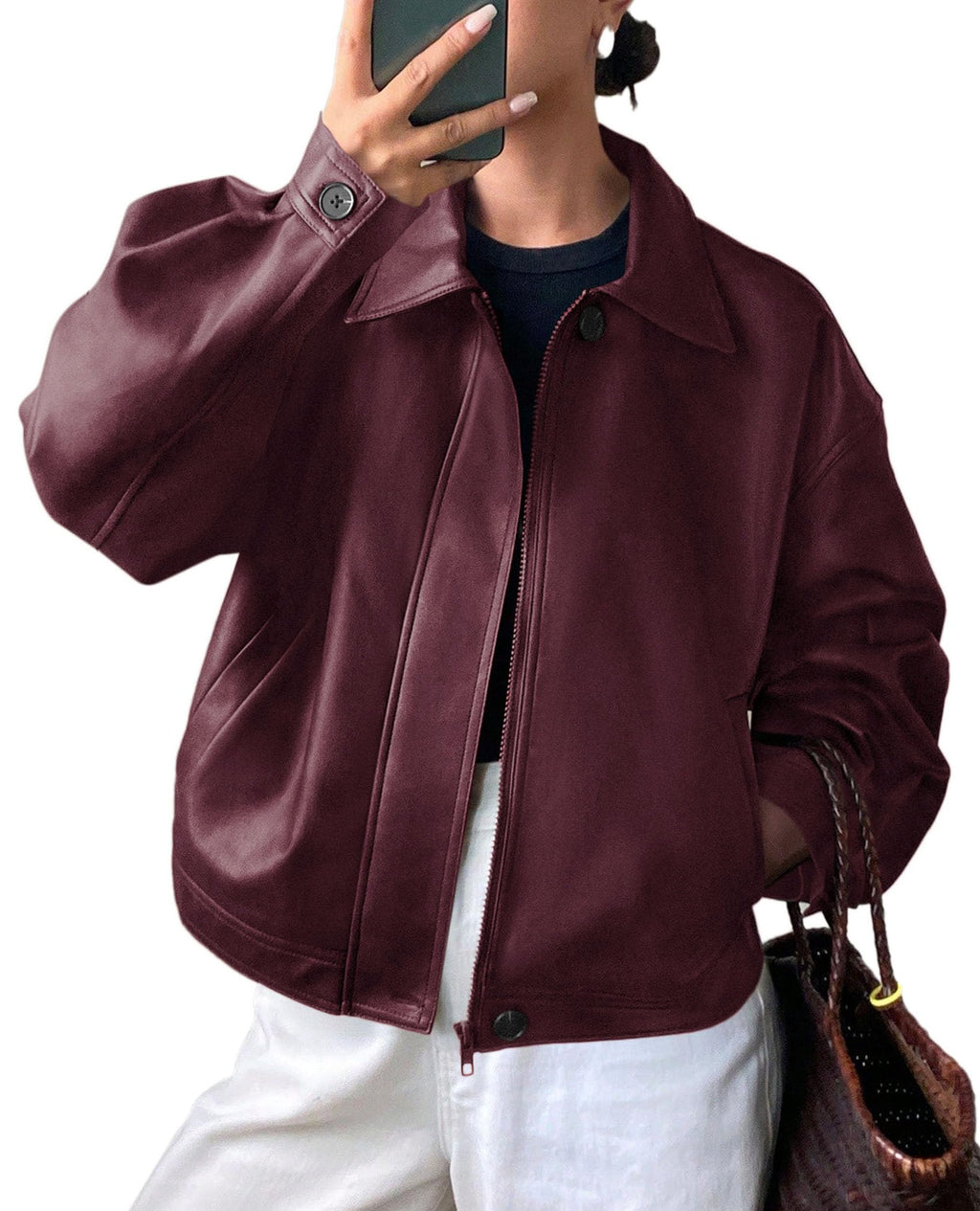 PRETTYGARDEN Women's Faux Leather Oversized Motorcycle Jackets
