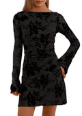PRETTYGARDEN Women's Fall Fashion Floral Long Sleeve Mini Dress Mesh Bodycon Short Party Date Night Going Out Dresses