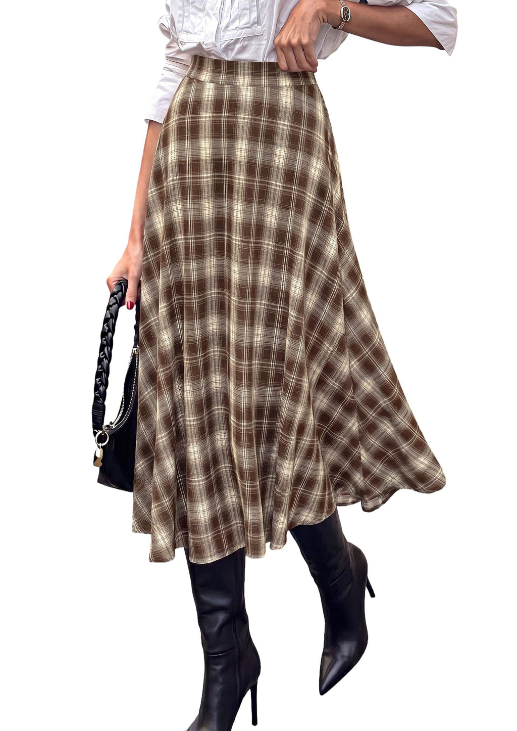 PRETTYGARDEN Women's Plaid High Waisted A-Line Midi Skirts