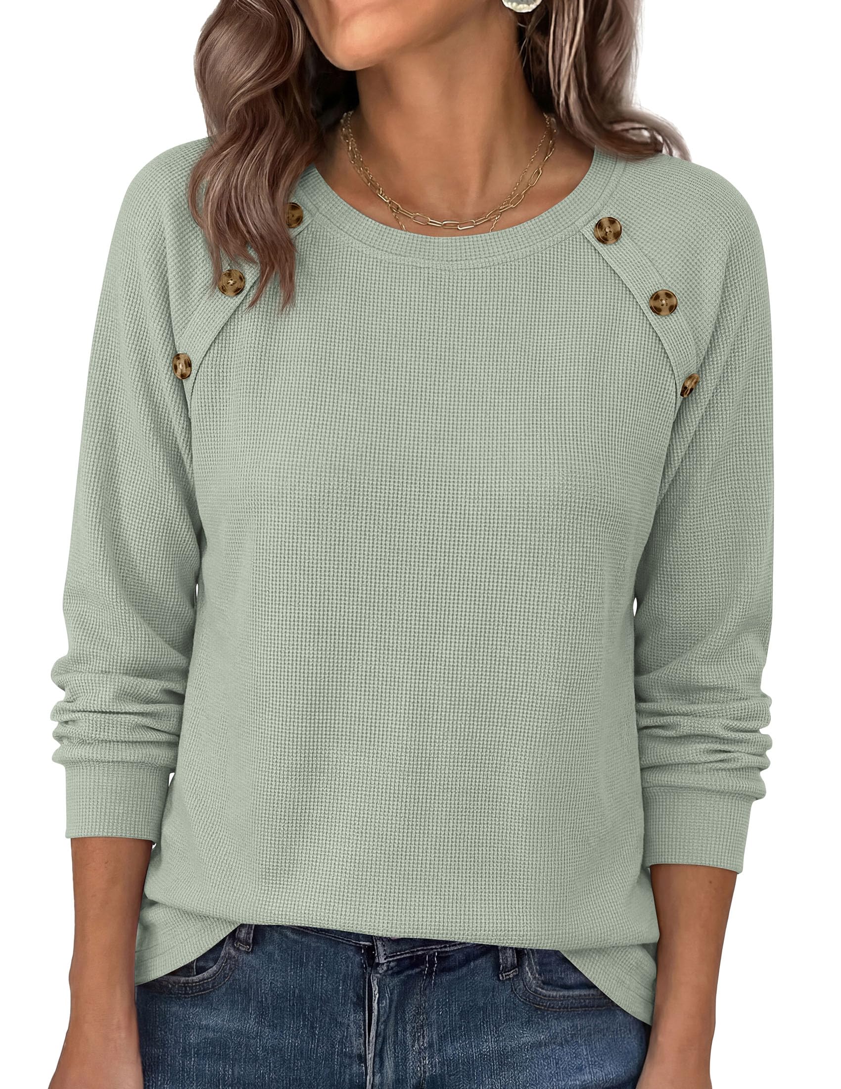 PRETTYGARDEN Long Sleeve Shirts for Women Waffle Knit Tops Fall Fashion Dressy Casual Loose Tunic Blouse Winter Clothing