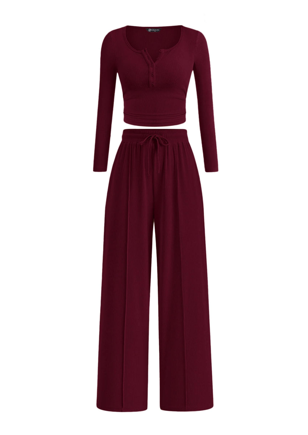 PRETTYGARDEN Women's  Fall Trendy 2 Piece Outfits Lounge Sets Long Sleeve Top Henley Shirts Wide Leg Pants Travel Clothes